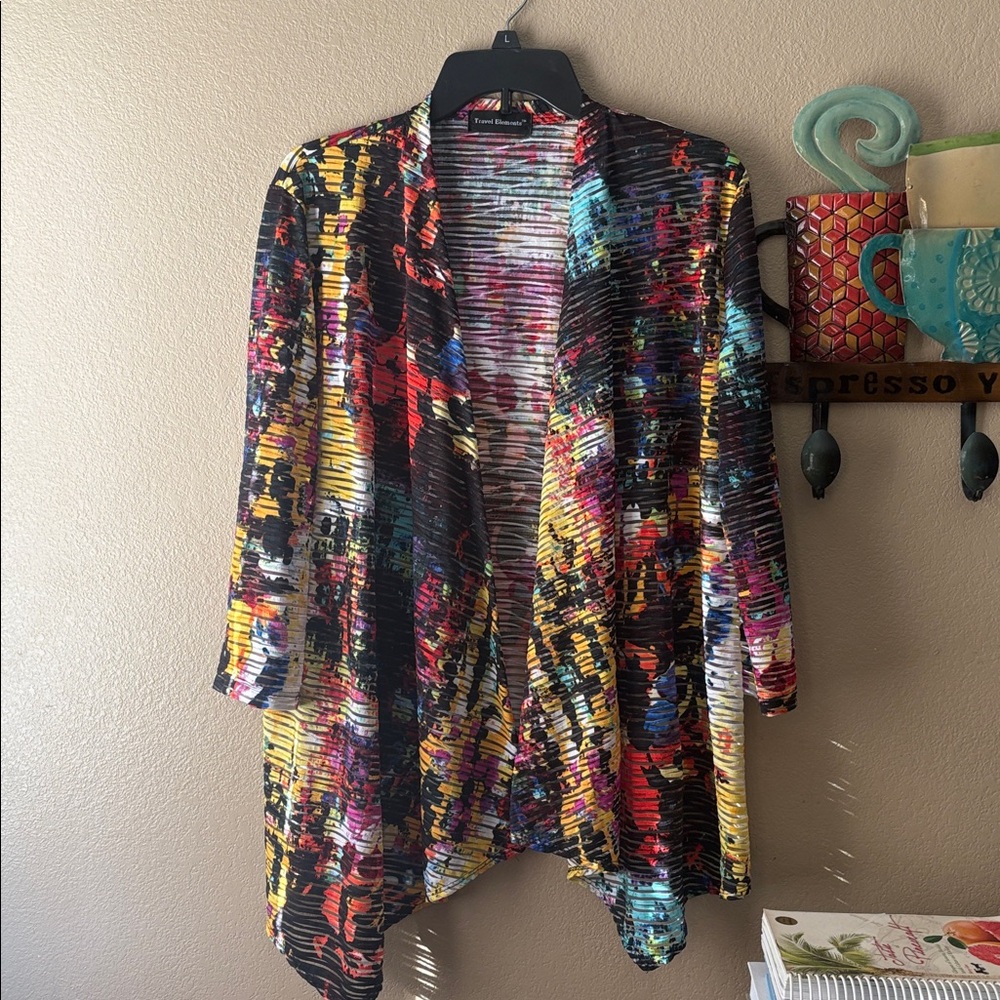 Colorful Abstract Open Front Cardigan